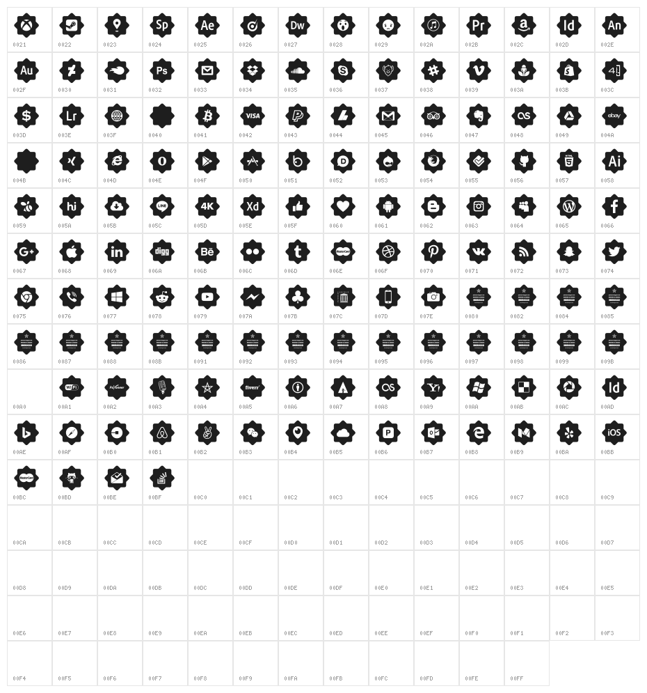 font 120 icons Character Map