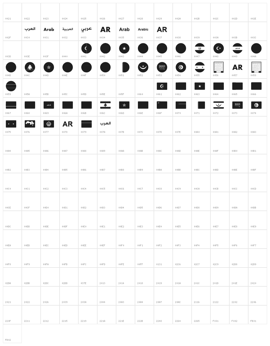 font arabic flags Character Map