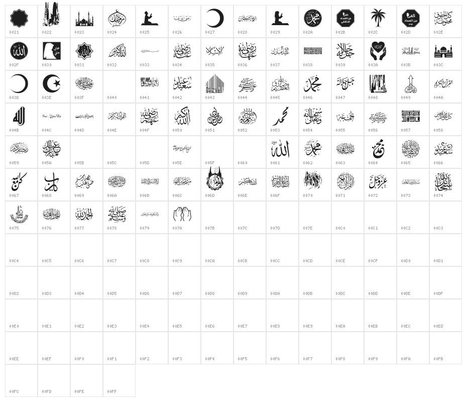 font islamic color Character Map