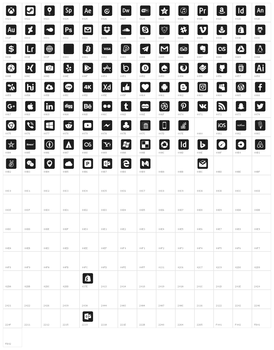 font social media Character Map