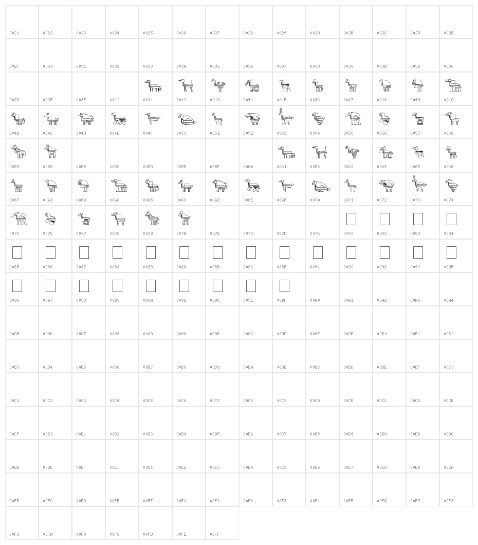 FREAK ANIMALS Character Map