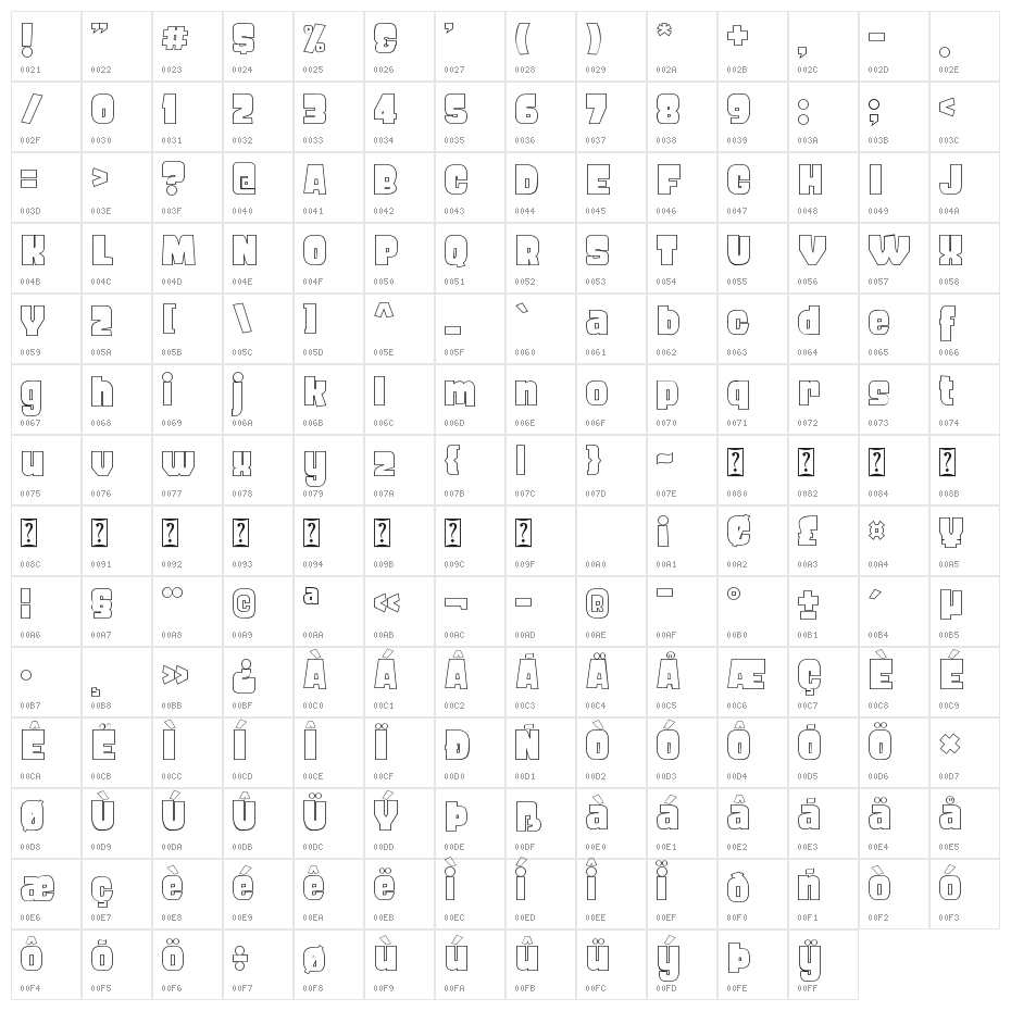 FROS BOLD Line Character Map
