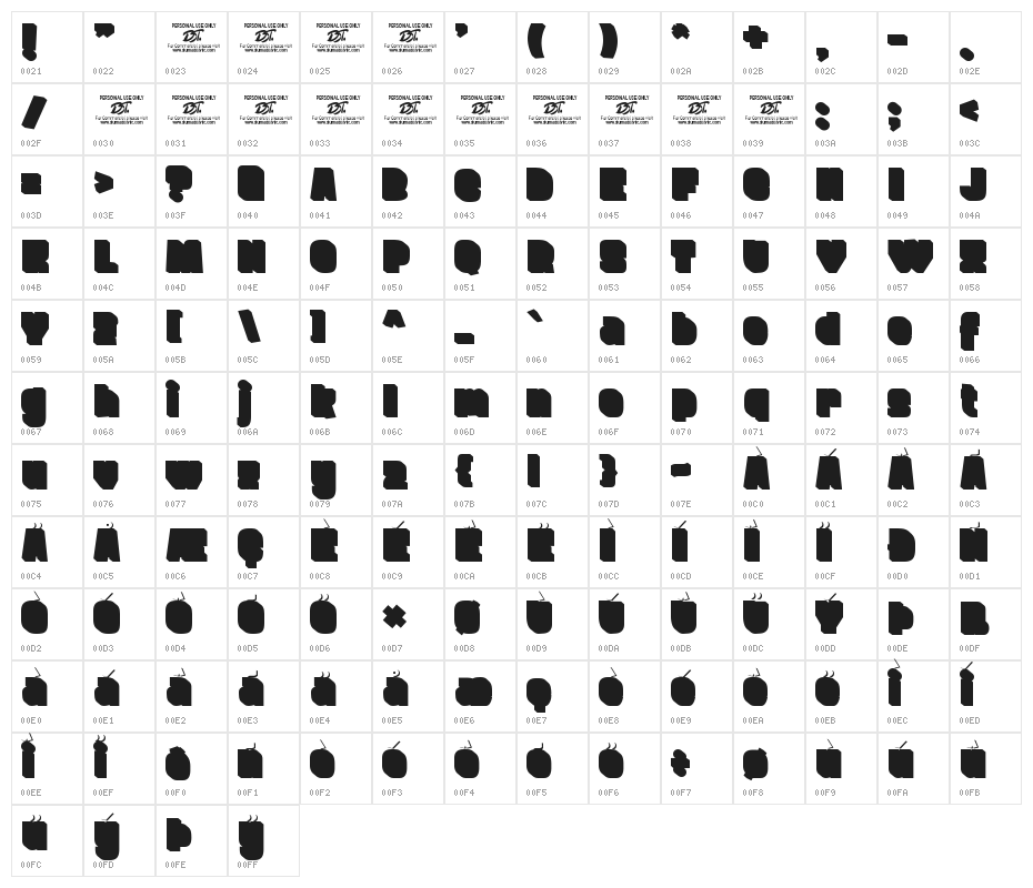FROS BOLD Shadow Character Map