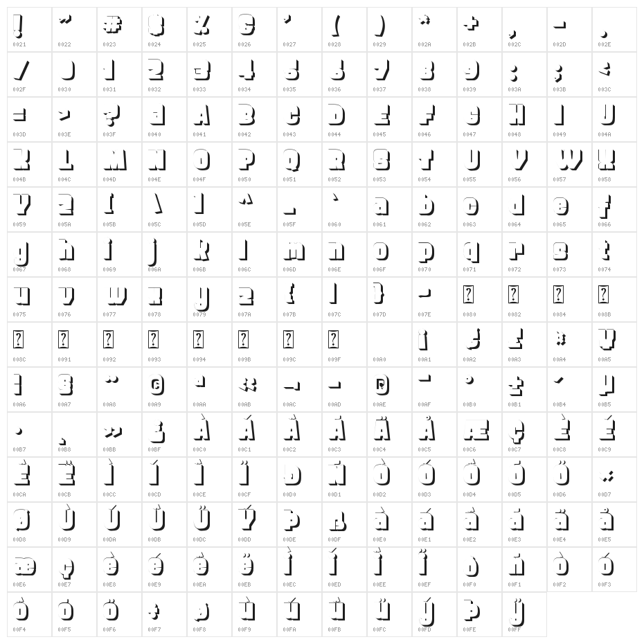 FROS BOLD Shadow Character Map