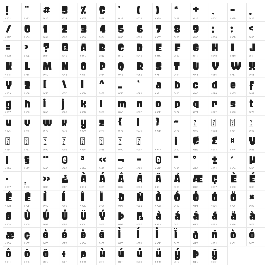 FROS BOLD Character Map