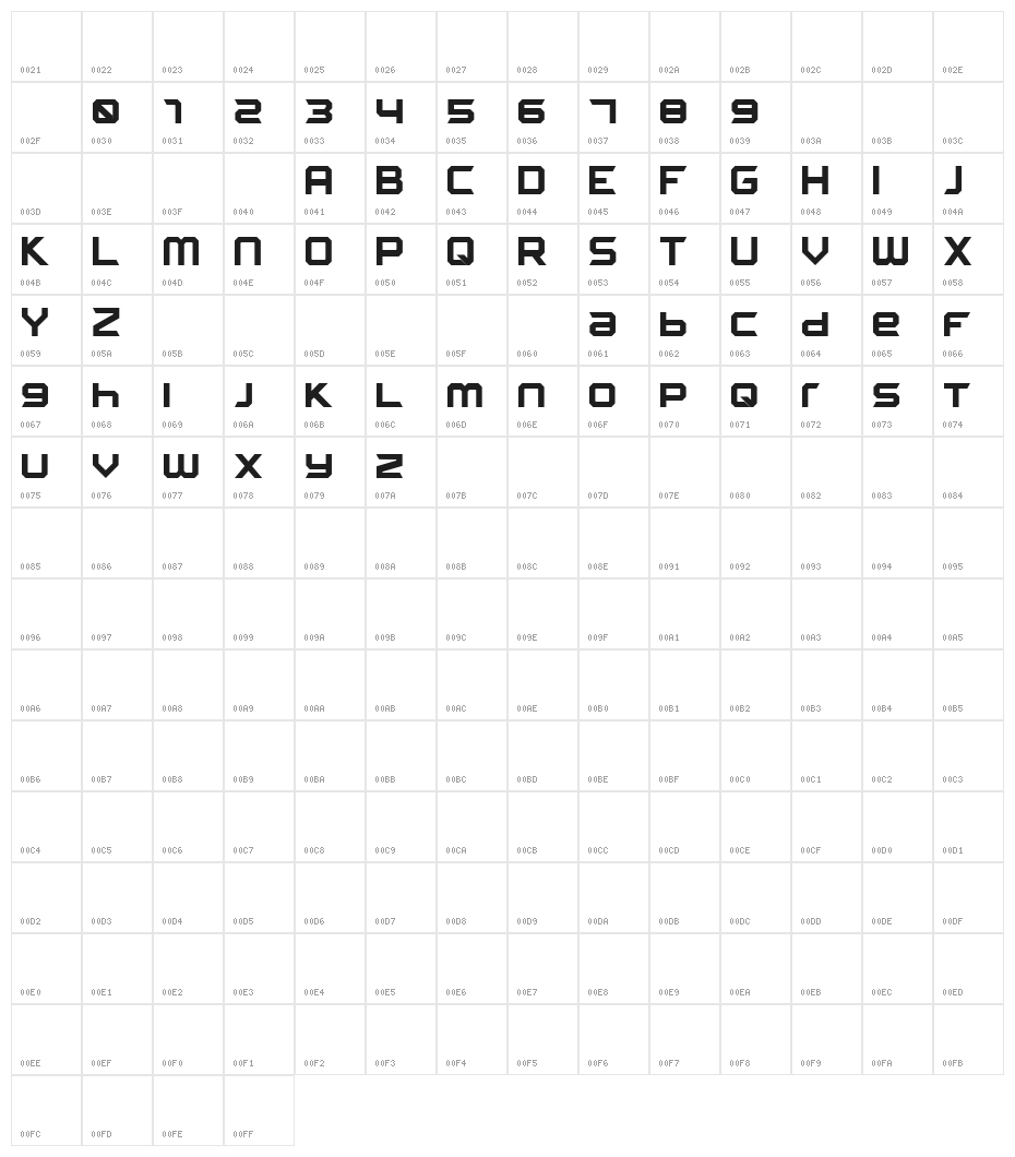 FROSTBITE Narrow Bold Character Map