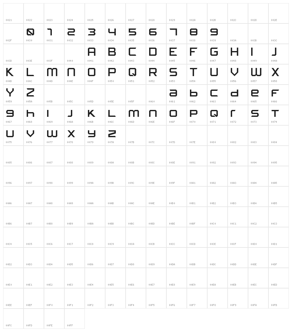 FROSTBITE Narrow Regular Character Map