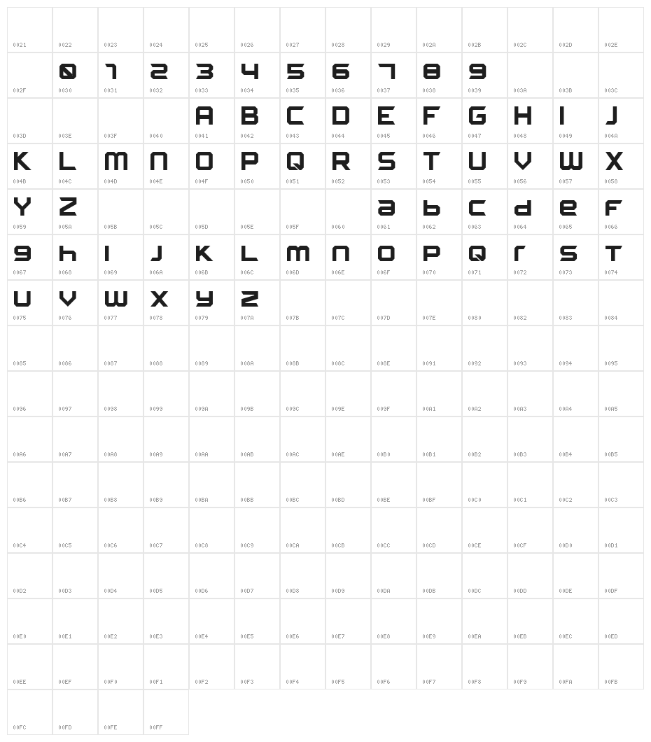 FROSTBITE Wide Bold Character Map
