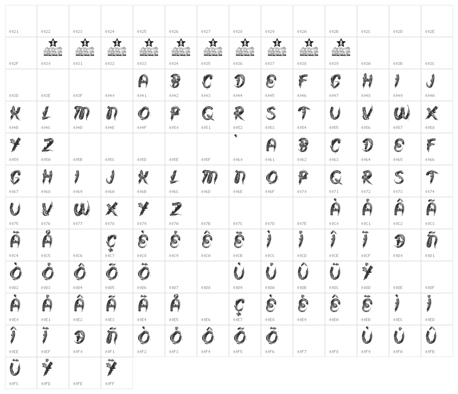 FROSTING BW PERSONAL USE Bold Character Map