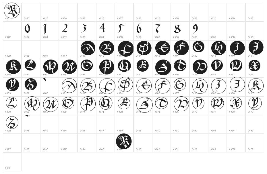 FracturiaSketchedCaps Character Map