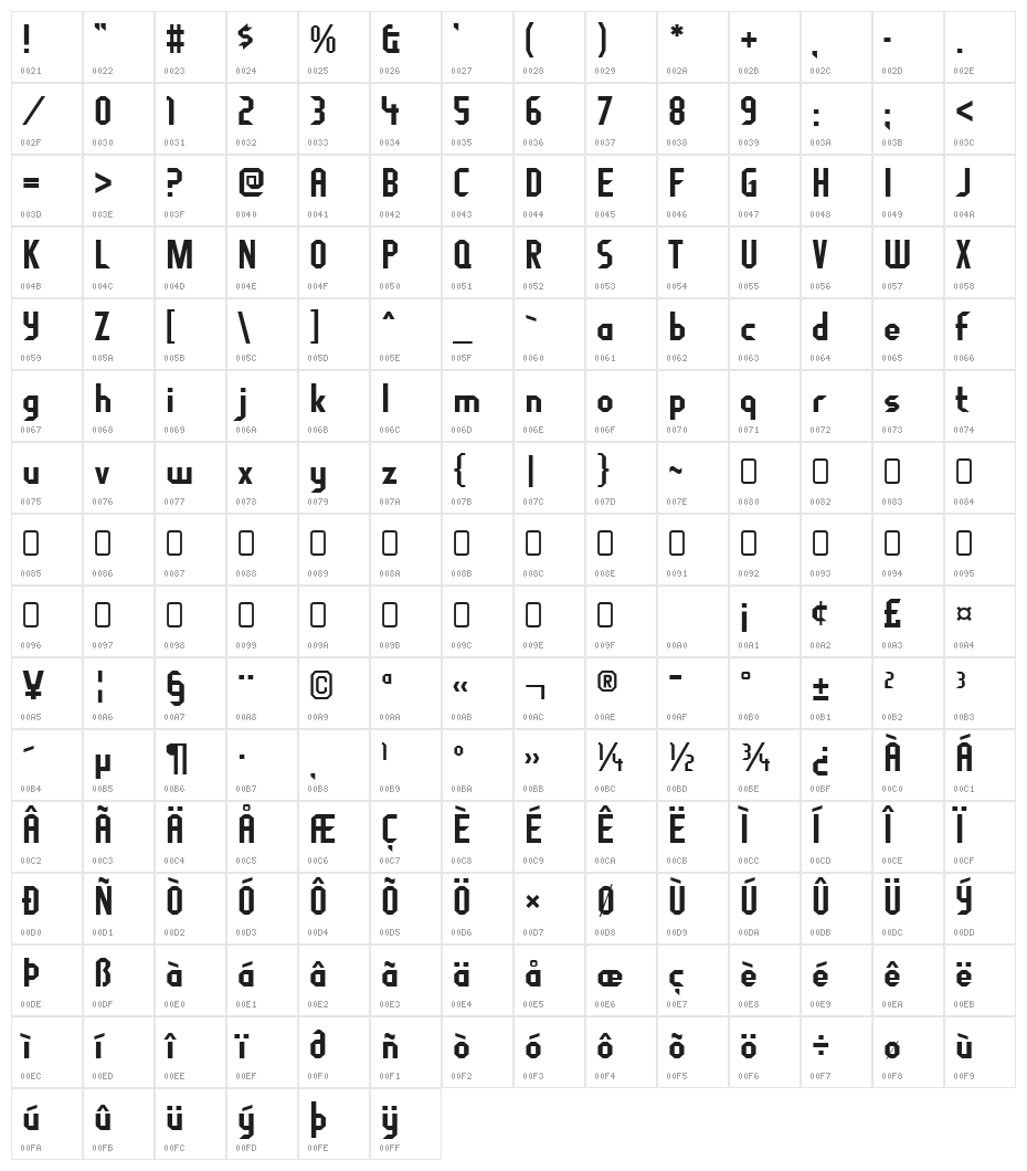 FragileBombers-Regular Character Map