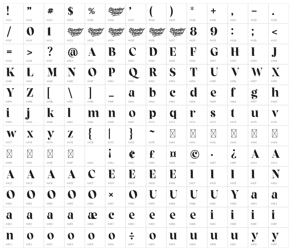 Fragille Reguler Character Map