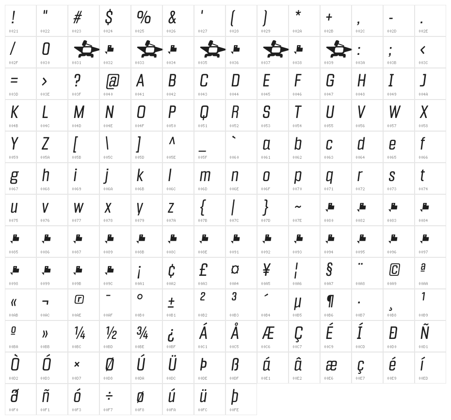 Fragua Light Italic Character Map