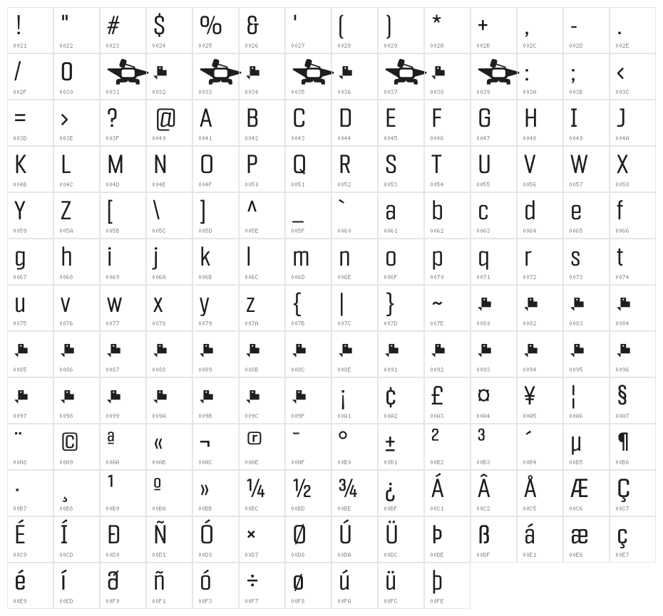 Fragua Light Character Map