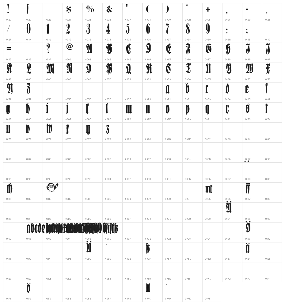 FrakturCondensedHeadlineExtra Character Map