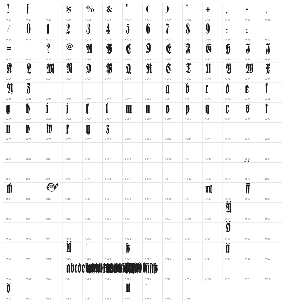 FrakturCondensedHeadline Character Map
