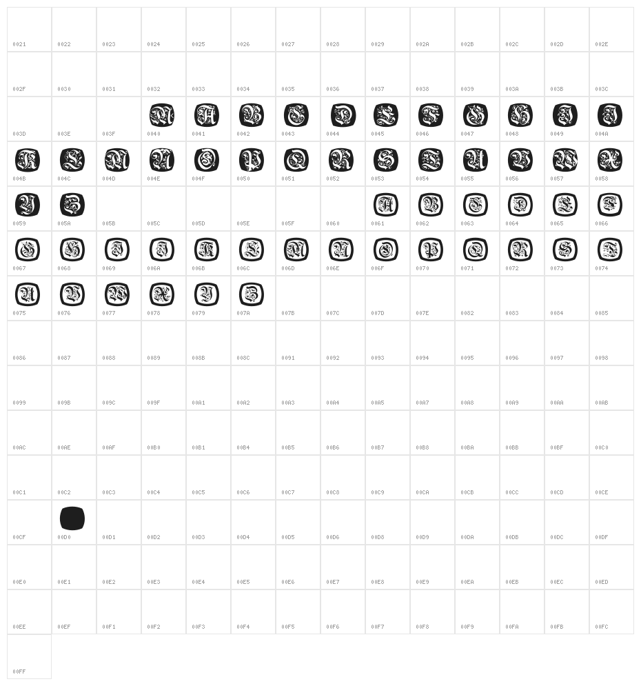 FrakturNitials Character Map