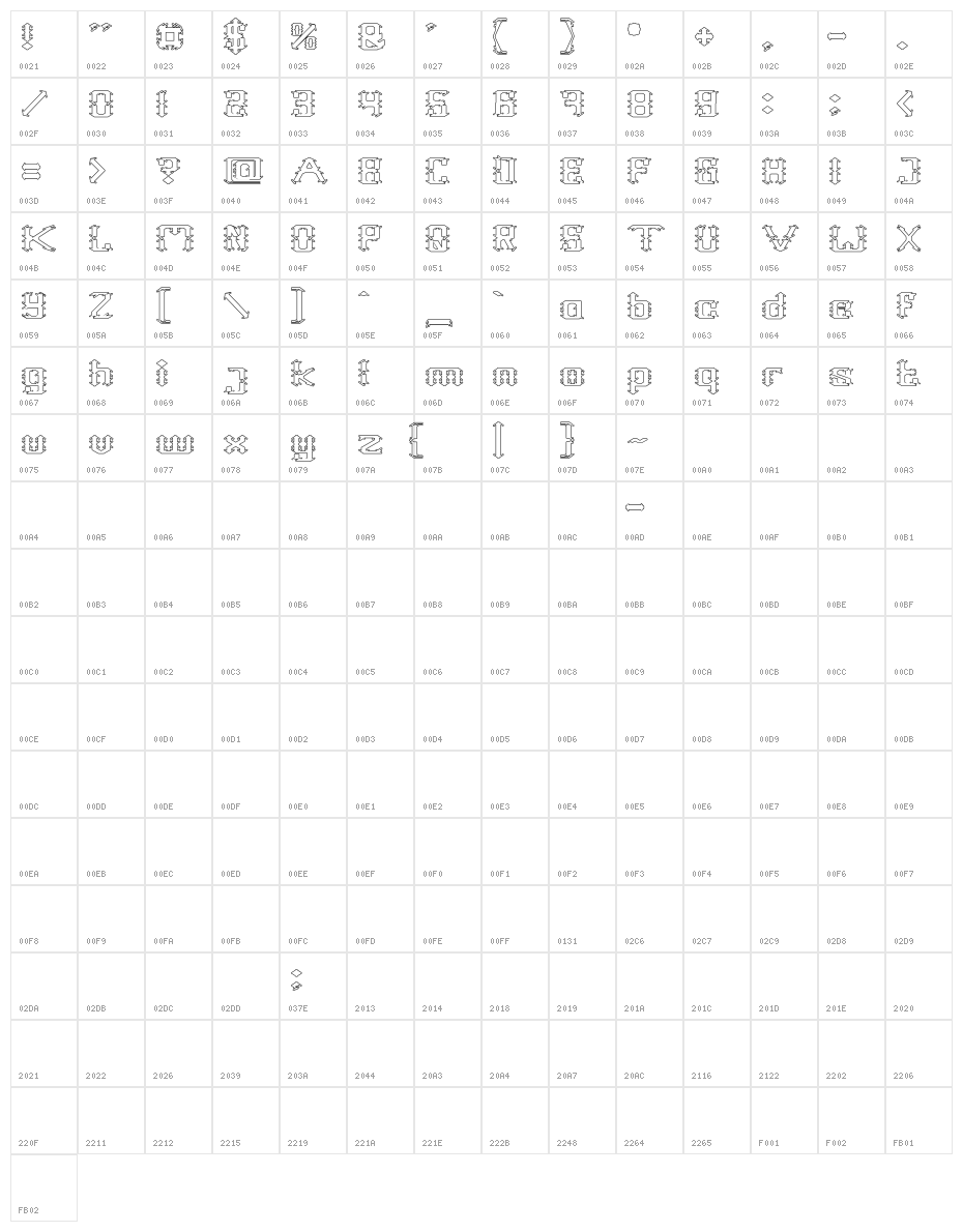 Frame Work-Hollow Character Map