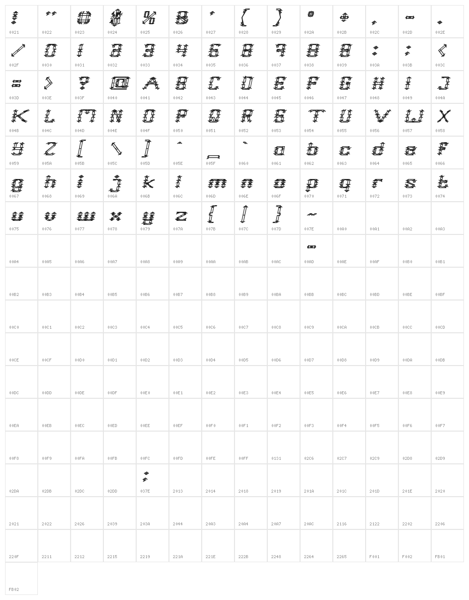 Frame Work Italic Character Map