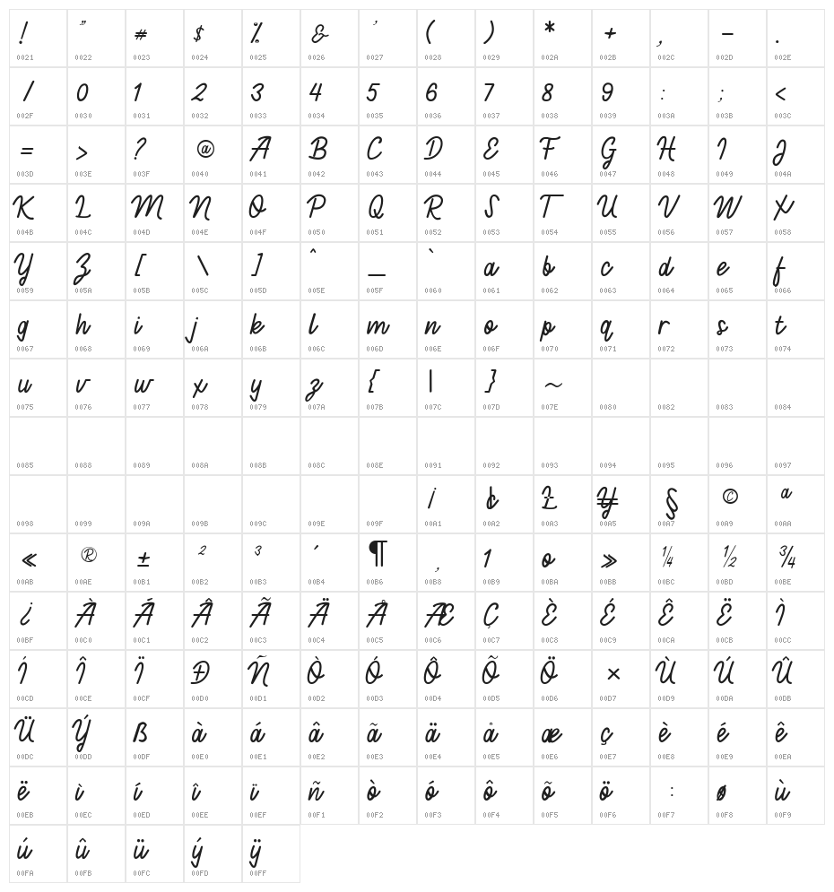 Francaise Regular [demo] Character Map