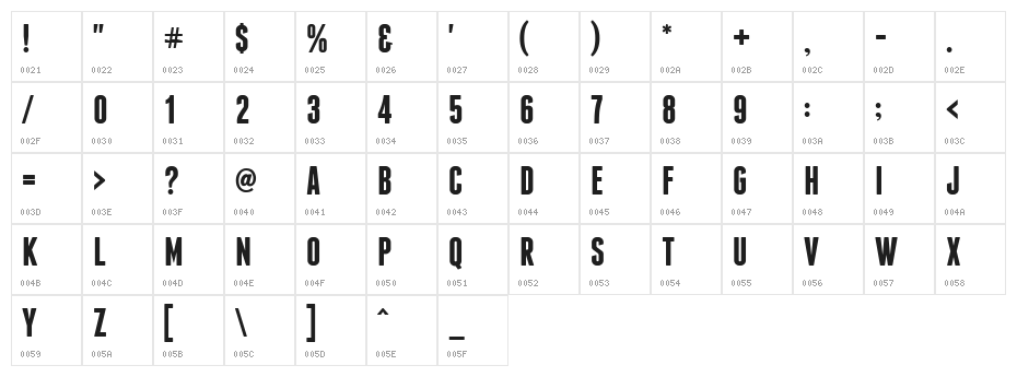 Franchise Bold Character Map