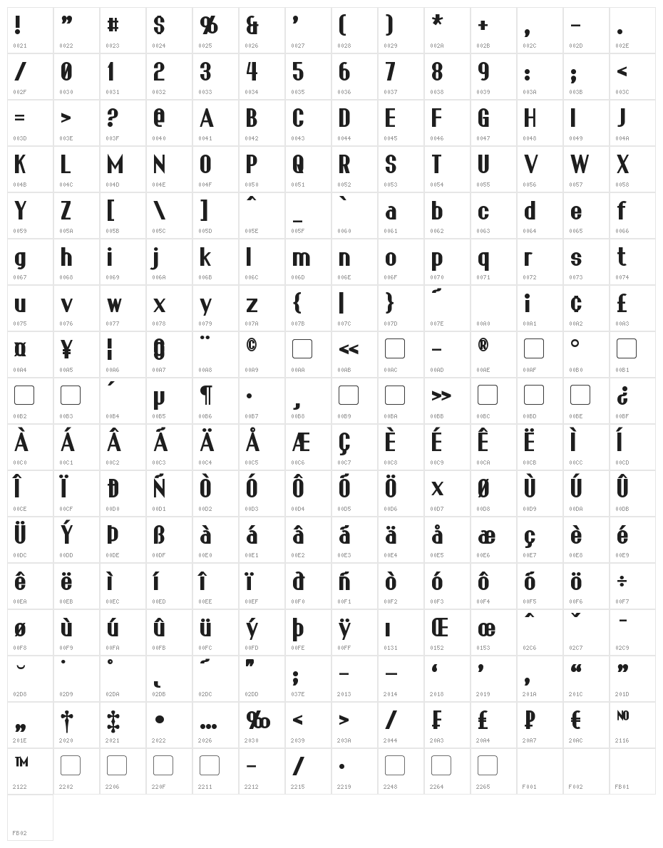 Franck Bold Character Map