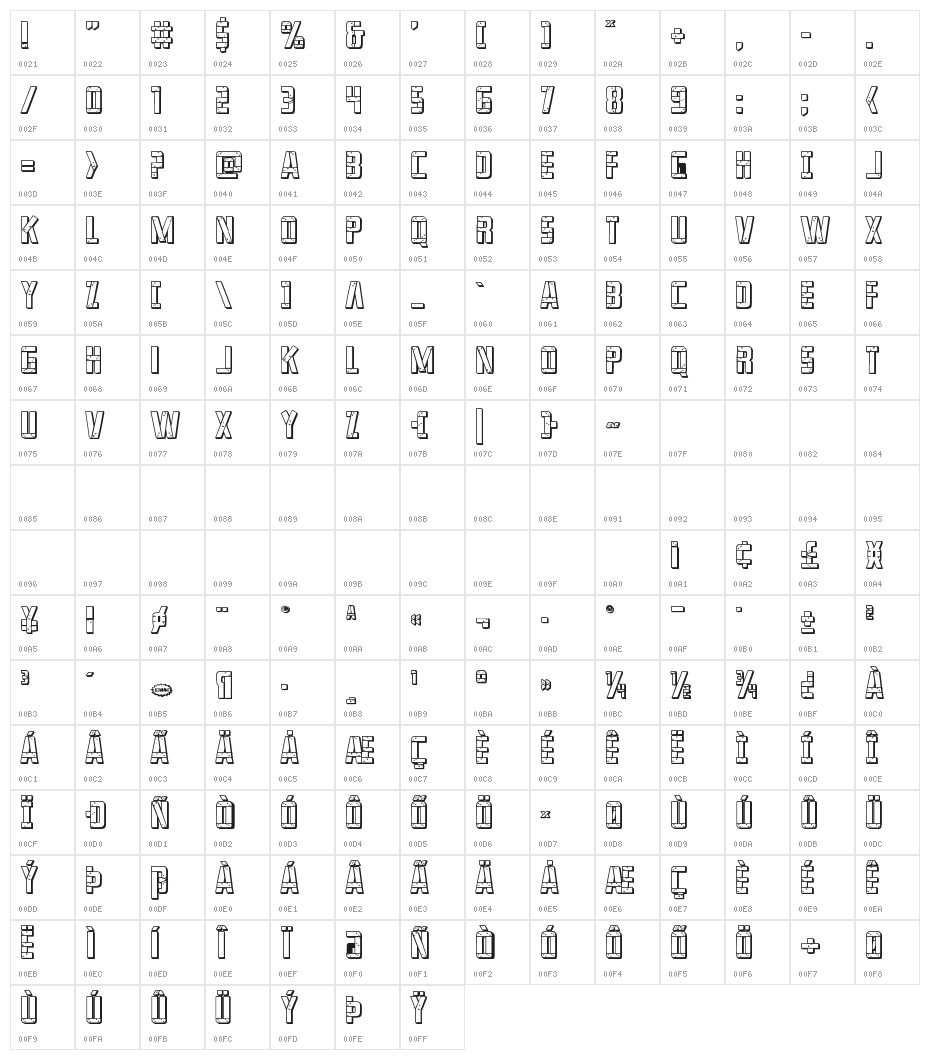 Frank-n-Plank 3D Bold Character Map