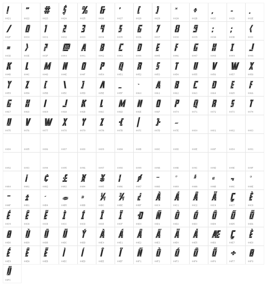Frank-n-Plank Academy Italic Character Map