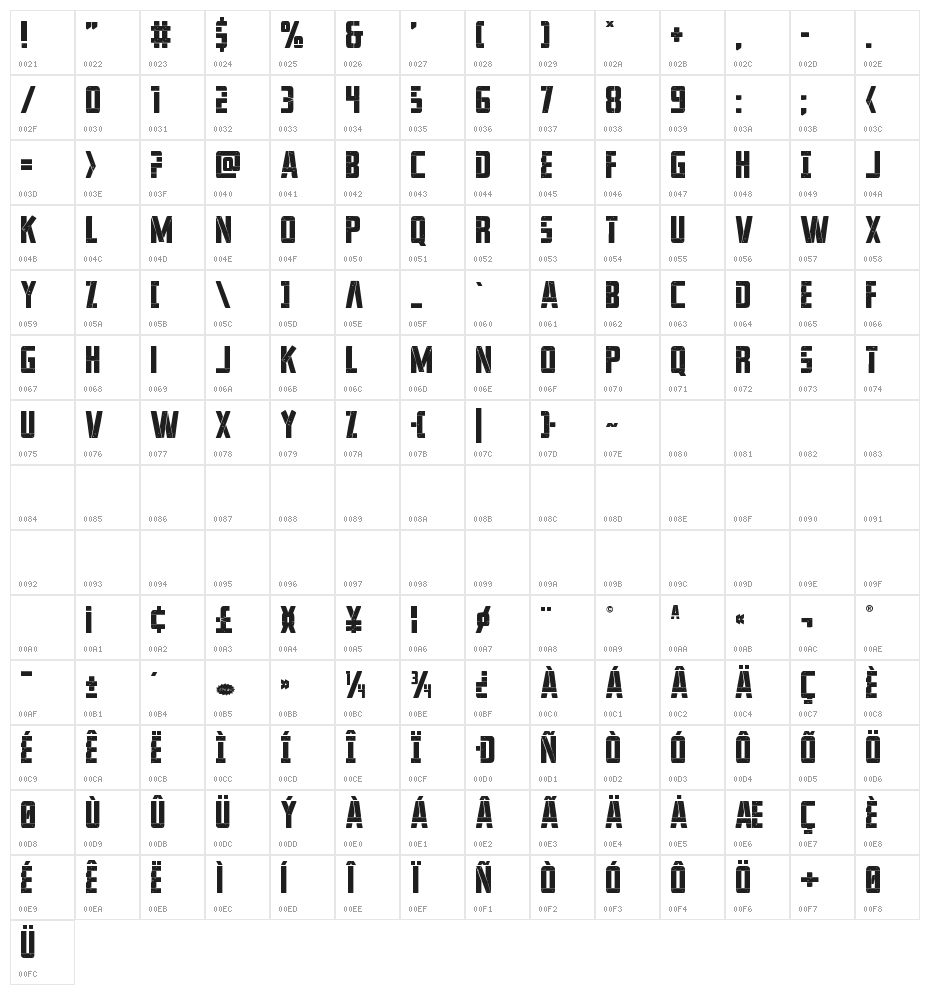 Frank-n-Plank Bold Character Map
