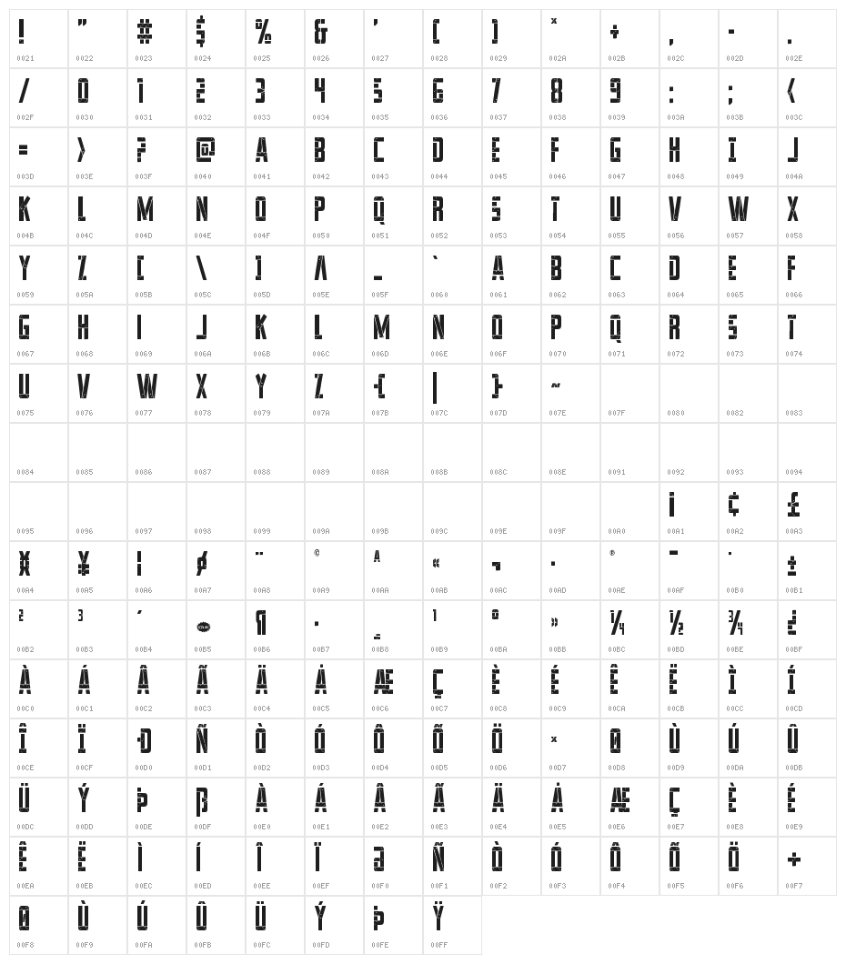 Frank-n-Plank Condensed Character Map