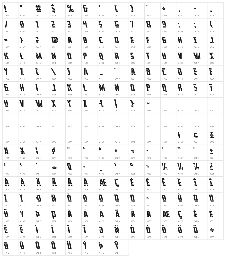 Frank-n-Plank Leftalic Character Map