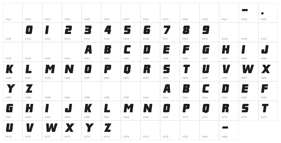 Franklin M54 Italic Character Map