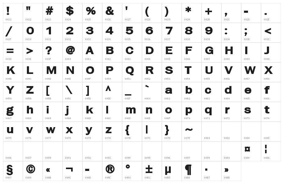Frankston Bold Character Map