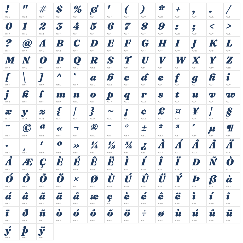 Fraunces 9pt Black Italic Character Map