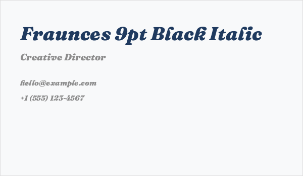 Fraunces 9pt Black Italic Business Card