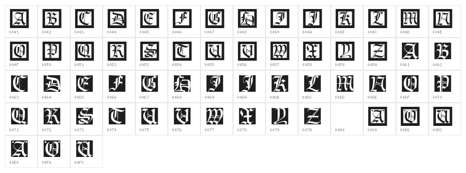 FraxInitials Character Map