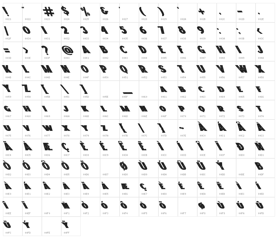 Freakland Oblique Character Map