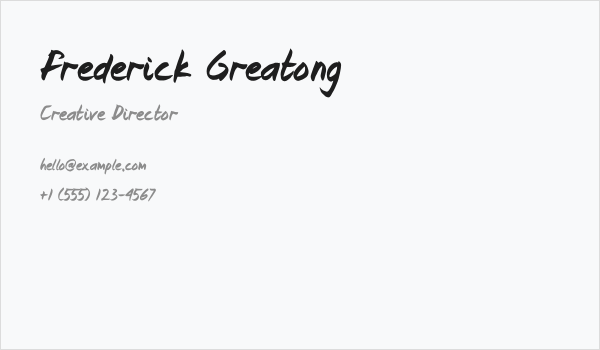Frederick Greatong Business Card