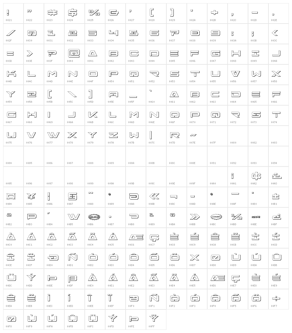 Free Agent Bold 3D Character Map