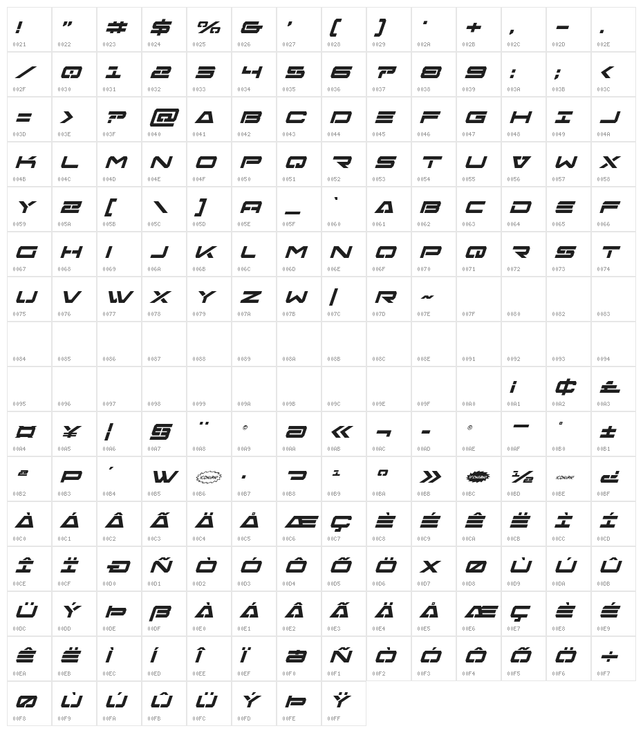 Free Agent Bold Italic Character Map