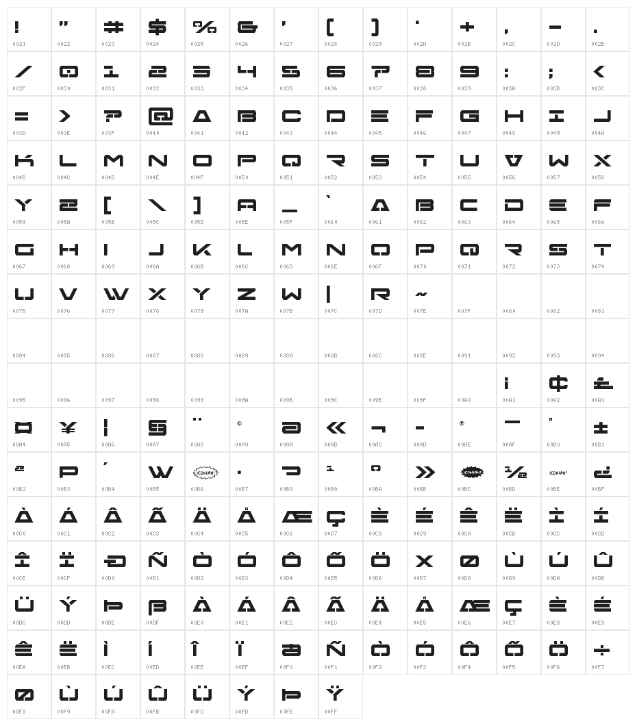 Free Agent Bold Character Map