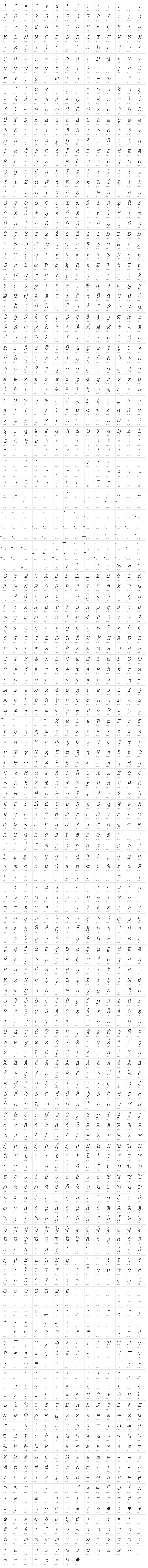 Free Monospaced Oblique Character Map