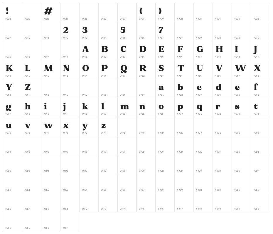 FreeNotulenSerifDisplay-ExtBd Character Map