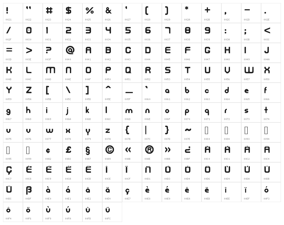 FreedanFont Character Map