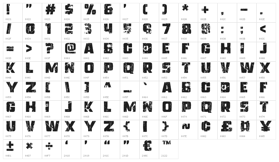 Freedom45 Character Map