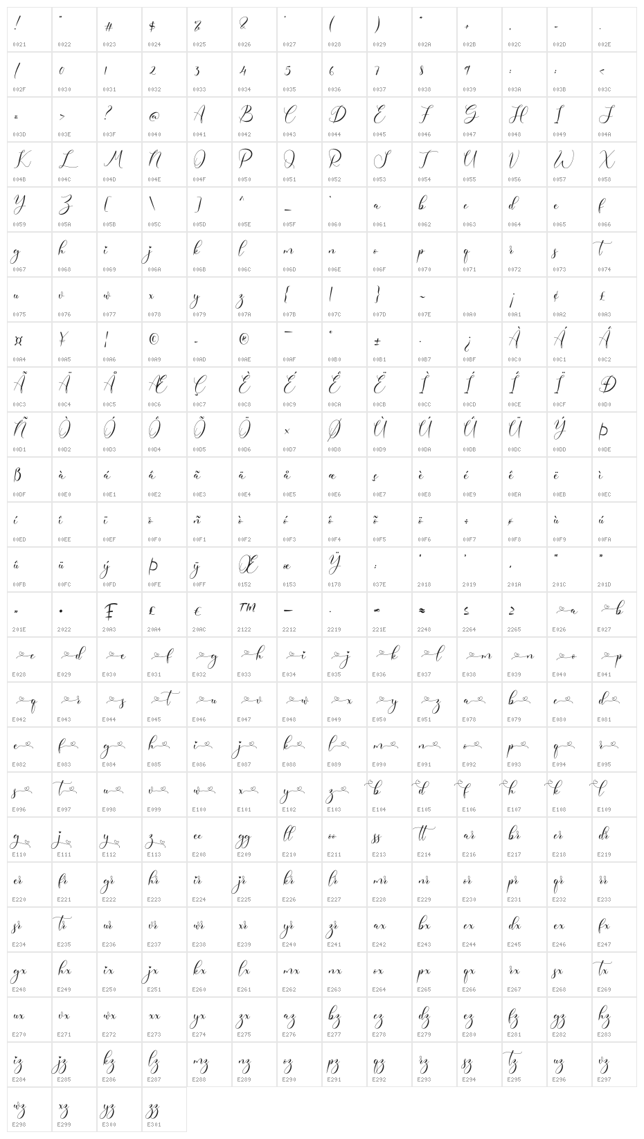 Freelove Character Map