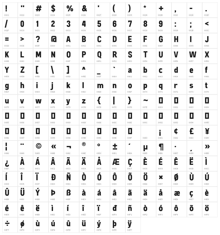 Freeroad Bold Character Map