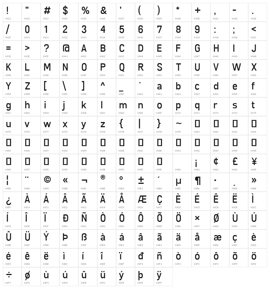 Freeroad Regular Character Map
