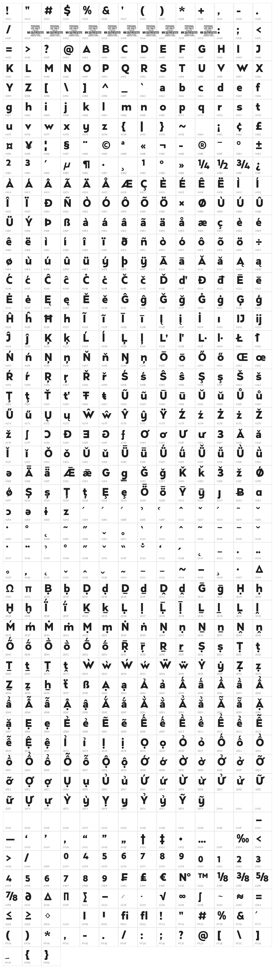 Frescito Bold PERSONAL USE Regular Character Map