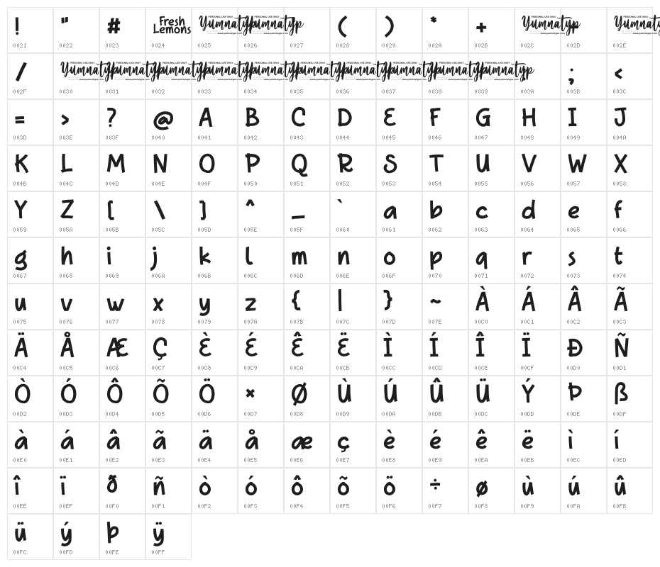 Fresh Lemons Personal Use Character Map